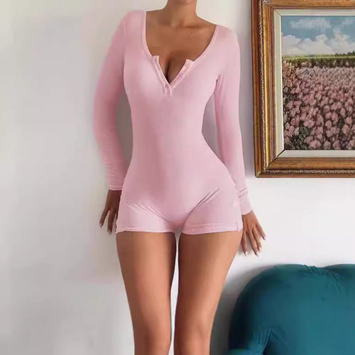 Damen Körperbetonter Langarm-Jumpsuit mit feinen Rippdetails