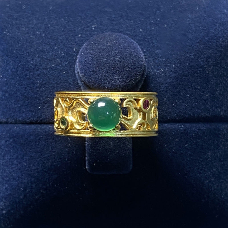 Damenring mit filigranem Gelbgolddesign und buntem Edelstein Shop Nory
