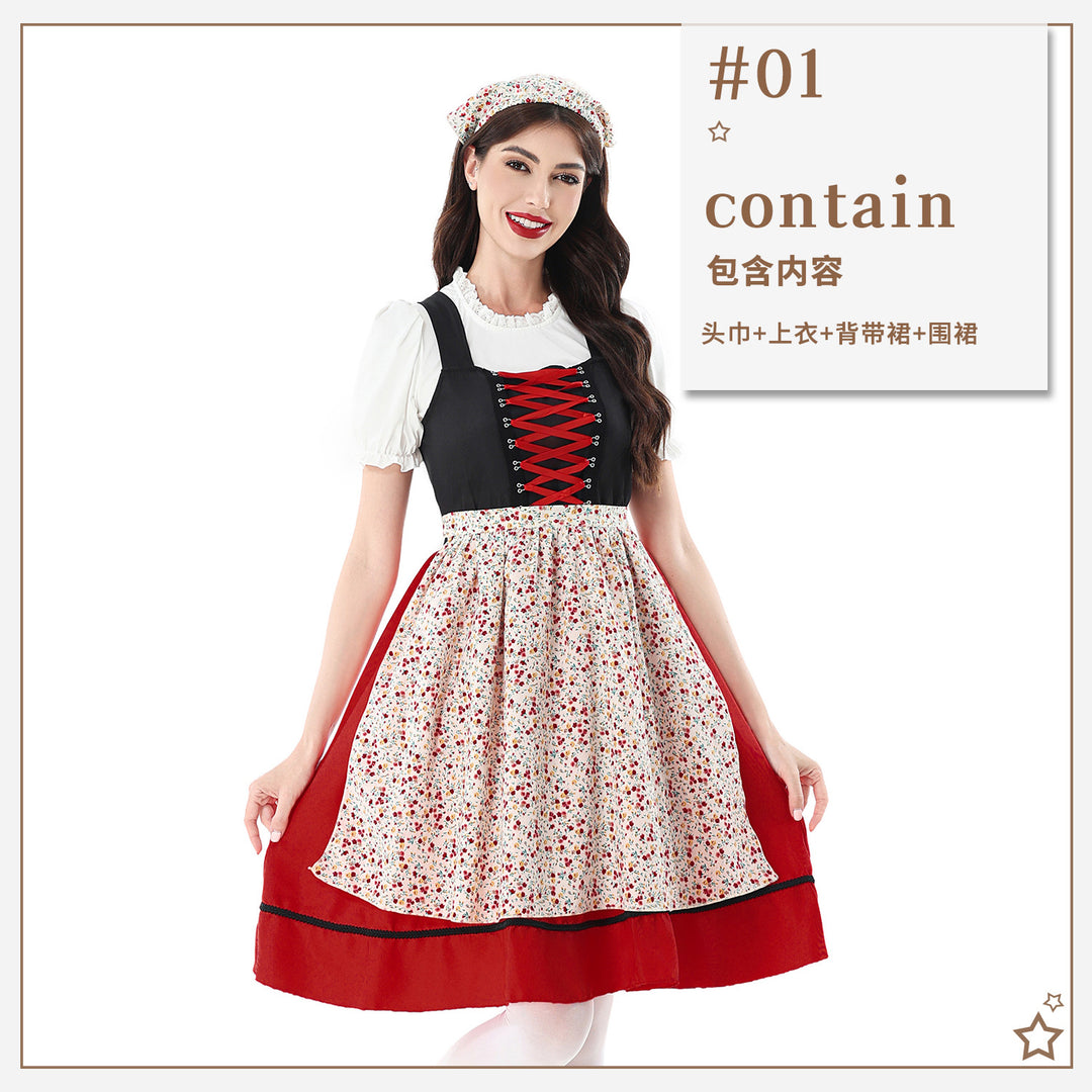 Damen nan traditionelles Dirndlkleid mit geschnürtem Mieder und floraler Schürze Shop Nory