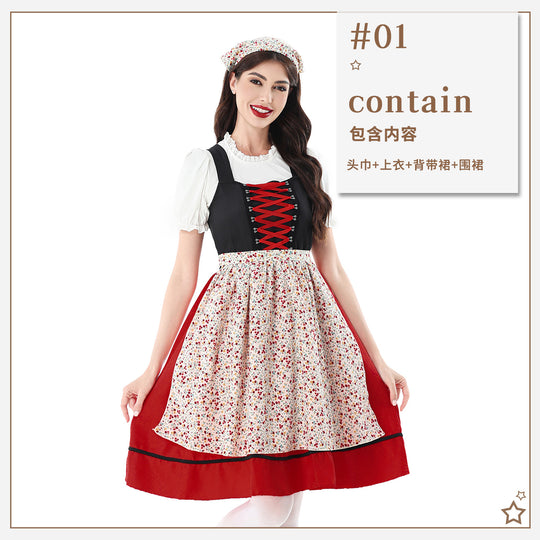 Damen nan traditionelles Dirndlkleid mit geschnürtem Mieder und floraler Schürze Shop Nory