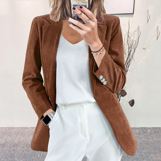 Damen Strukturierter Cord-Blazer mit eleganten Knopfdetails
