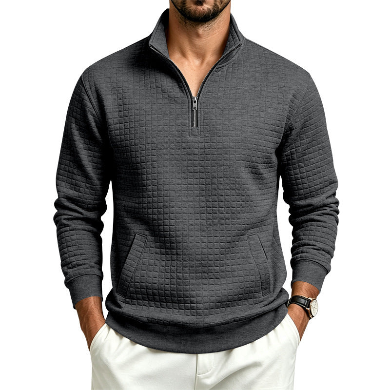 Herren Gesteppter Halbzip-Sweat mit Stehkragen und Kängurutasche Shop Nory