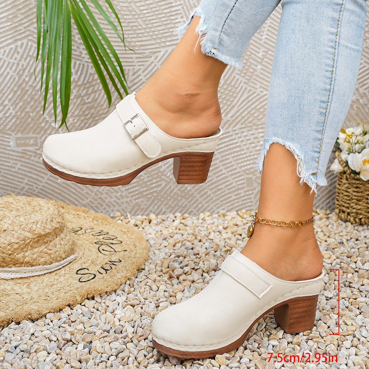 Damen Clogs mit elegantem Riemen und komfortablem Blockabsatz