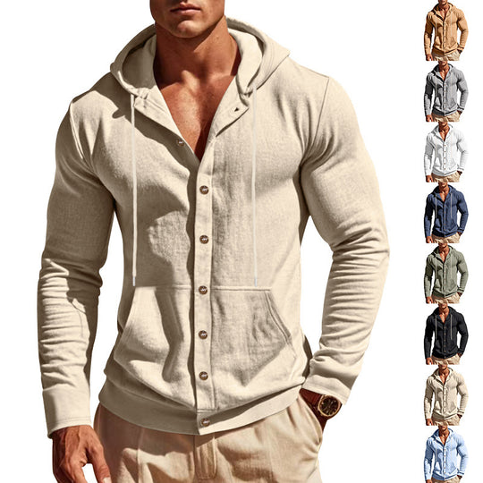 Herren nan Kapuzenknopfjacke aus Baumwollmischung slim fit mit Kängurutasche Shop Nory