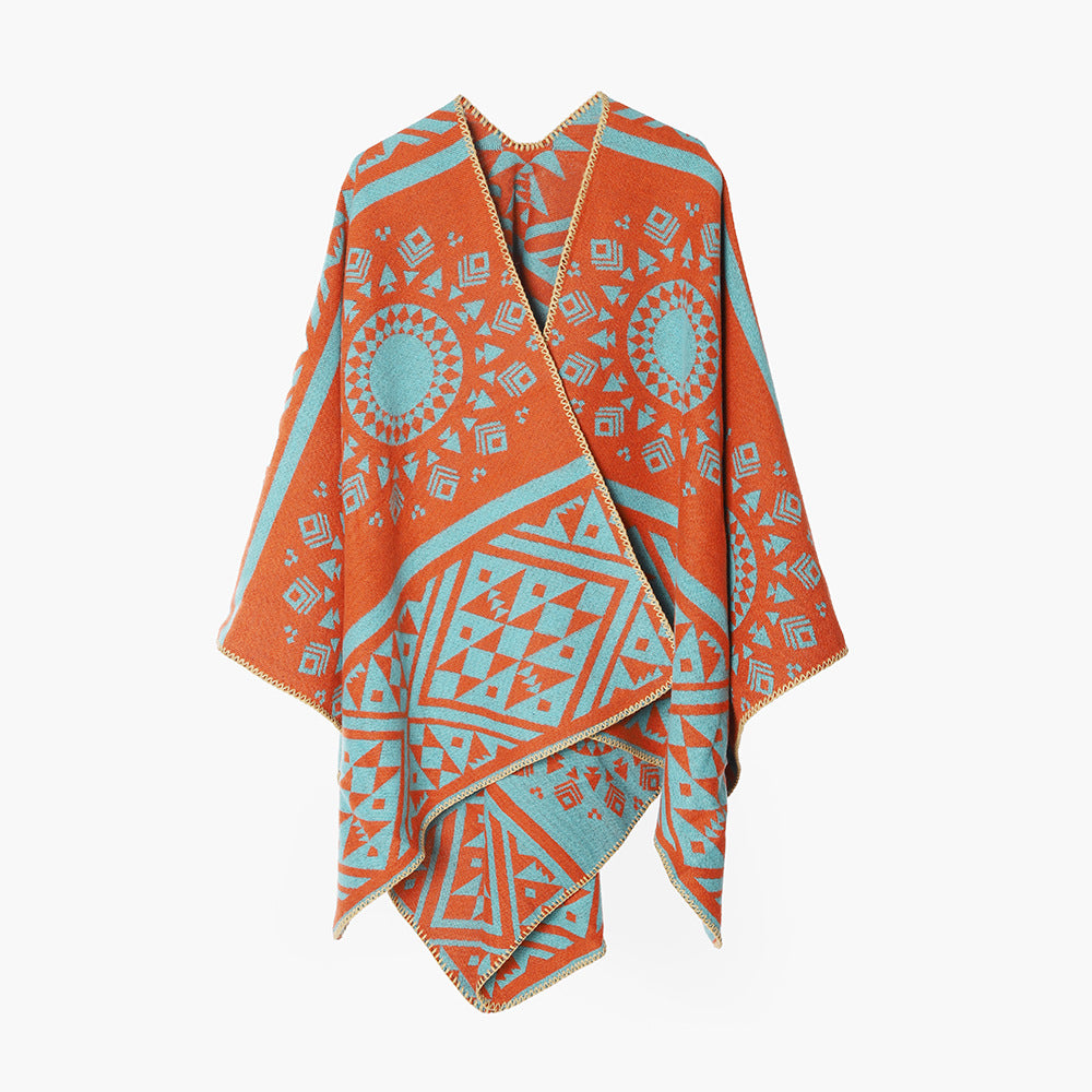 Damen Gewebter Jacquard‑Poncho mit Ethno‑Geometrischem Muster Shop Nory