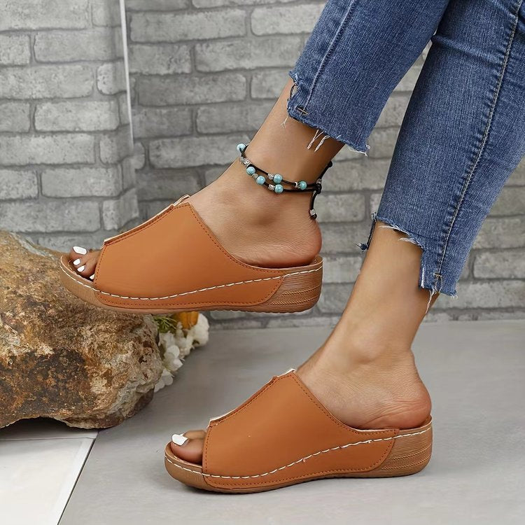 Damen Offene Komfort‑Mules mit gepolstertem Fußbett und Korkoptik‑Plateau Shop Nory