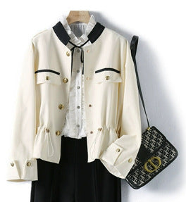 Damen Modische Jacke mit Stehkragen und Knopfleiste Shop Nory