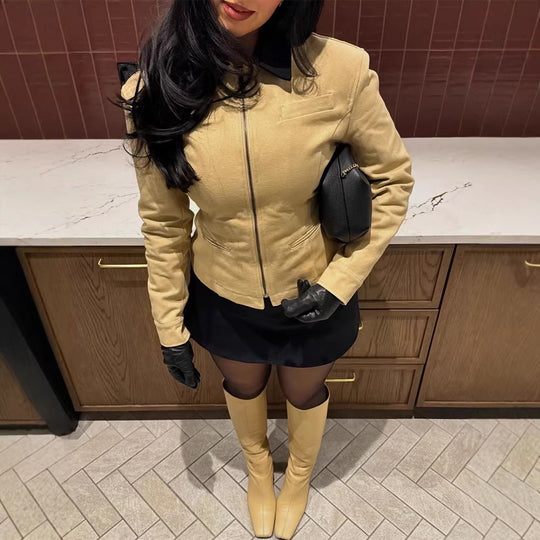 Damen Kurzjacke mit kontrastkragen und taillierter Silhouette Shop Nory