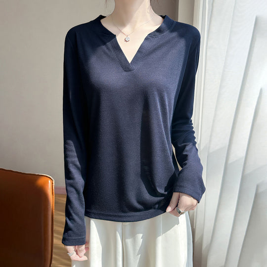 Damen Langärmliges Feinstrickshirt mit geschlitztem V-Kragen Shop Nory