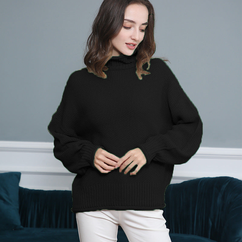 Damen Grobgestrickter Rollkragenpullover mit Ballonärmeln Shop Nory