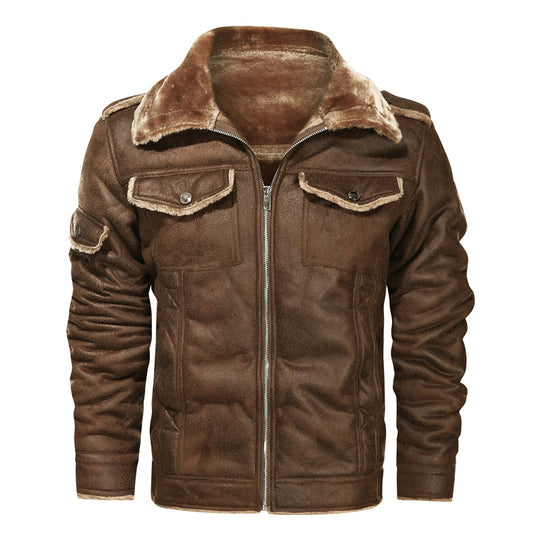 Herren Lederimitat-Fliegerjacke mit Teddyfutter und asymmetrischem Reißverschluss Shop Nory