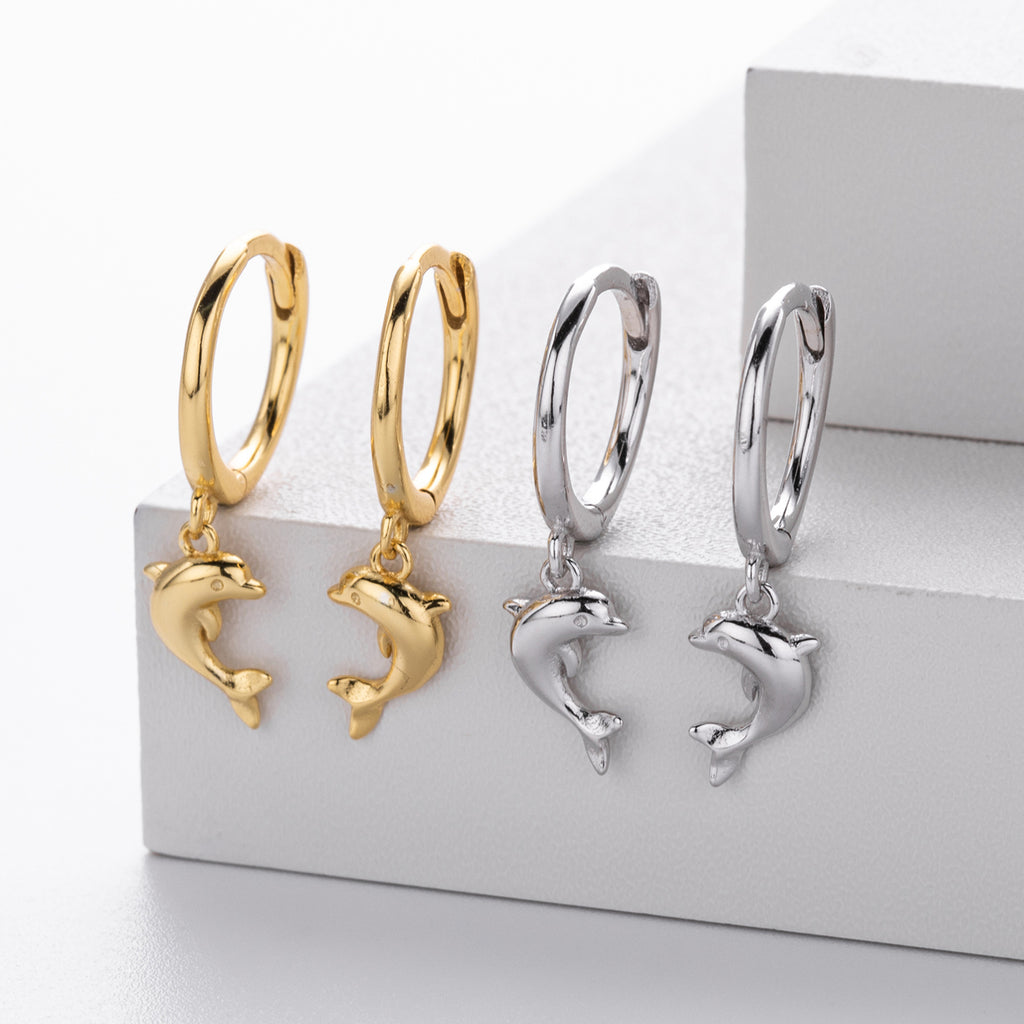 Damen Ohrhänger mit niedlichem Delfin-Anhänger aus hochwertigem 925 Sterling Silber Shop Nory