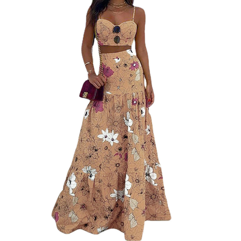 Damen Maxikleid mit floralem Zweiteiler und taillierter Silhouette Shopnory