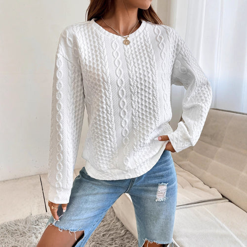Damen Zopfmuster‑Sweatshirt mit Rundhals, texturierter Oberfläche und lockerer Passform Shop Nory