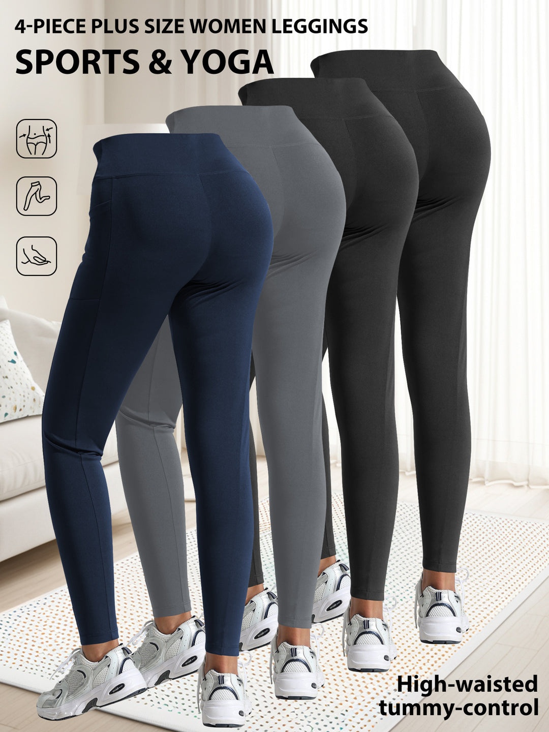 Damen Knöchelhohe Sportleggings mit hohem Bund und seitlicher Smartphone-Tasche Shopy Nory
