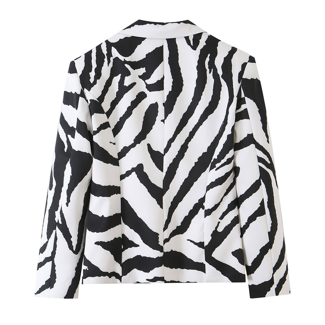 Damen Statement-Zebra-Blazer mit Reverskragen und taillierter Silhouette Shop Nory