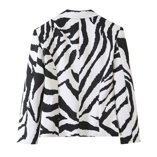 Damen Statement-Zebra-Blazer mit Reverskragen und taillierter Silhouette Shop Nory