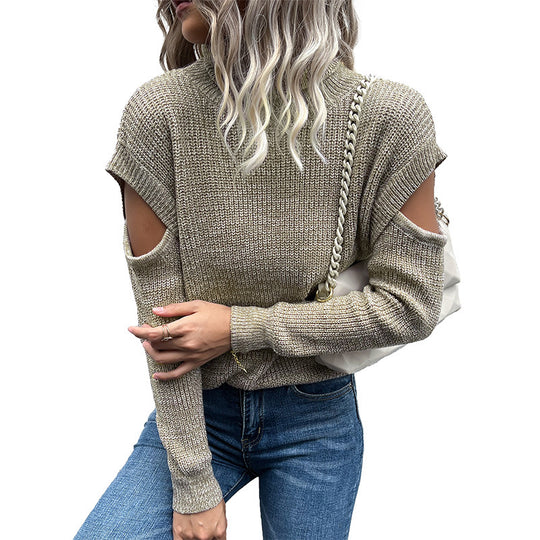 Damen Grobstrickpullover mit Cut-Out-Schultern und kurzem Saum Shop Nory
