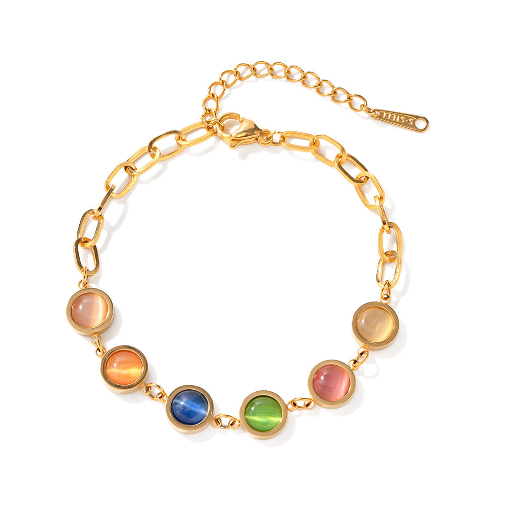 Damen Armband mit bunten Steinelementen und hochwertiger Gliederkette Shop Nory