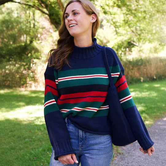 Damen Gestreifter Oversize-Strickpullover mit Raglanärmeln Shop Nory