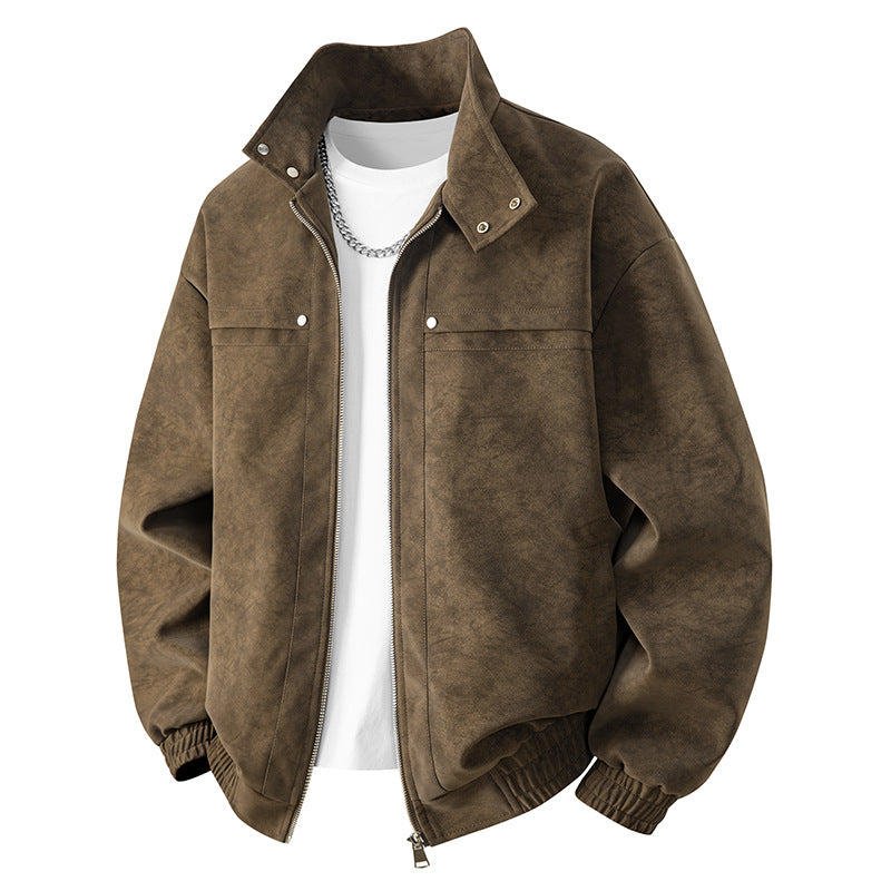 Herren Veloursleder‑Optik Bomberjacke mit Stehkragen, Reißverschluss und elastischem Saum Shop Nory