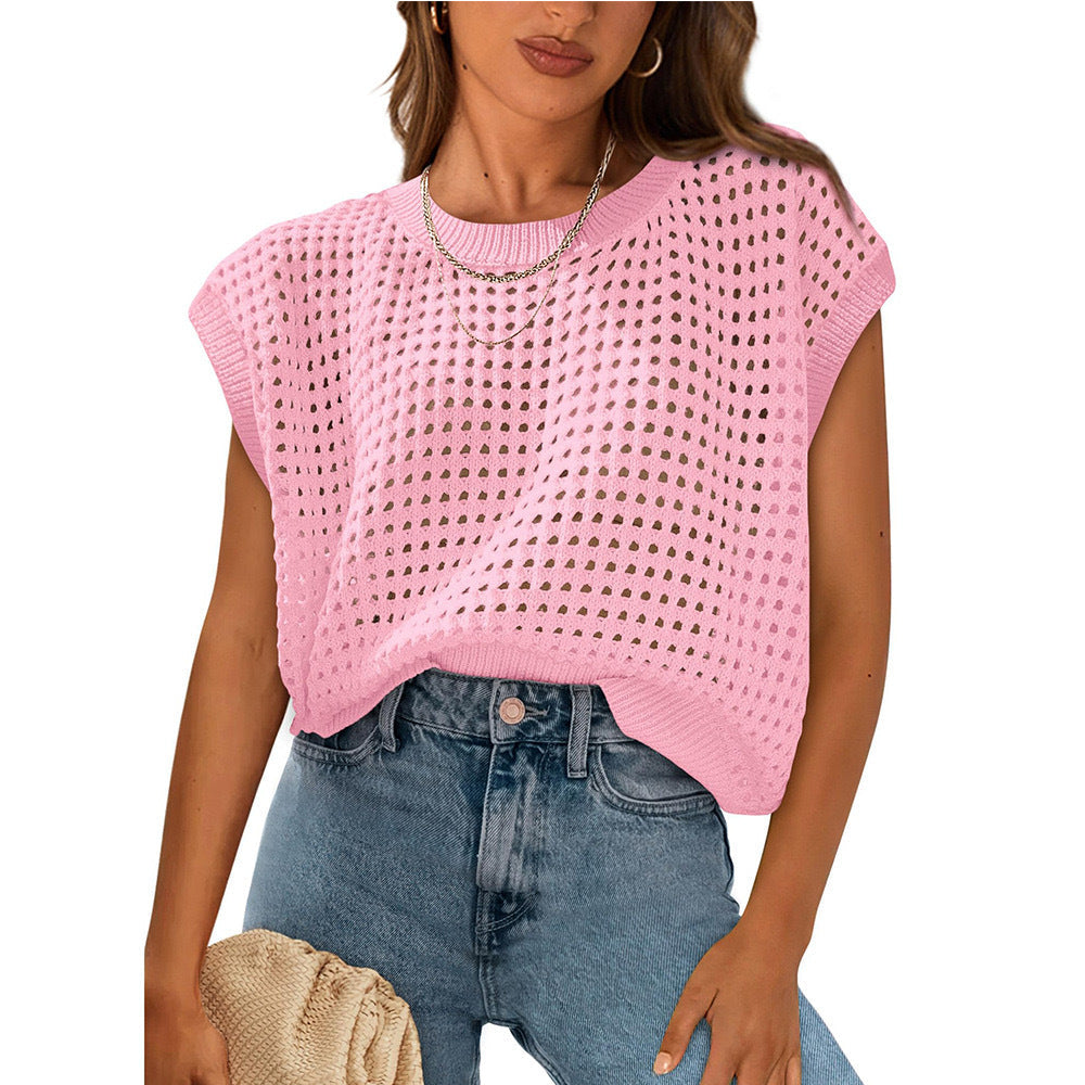 Damen lässiges Stricktop mit luftiger Lochstruktur