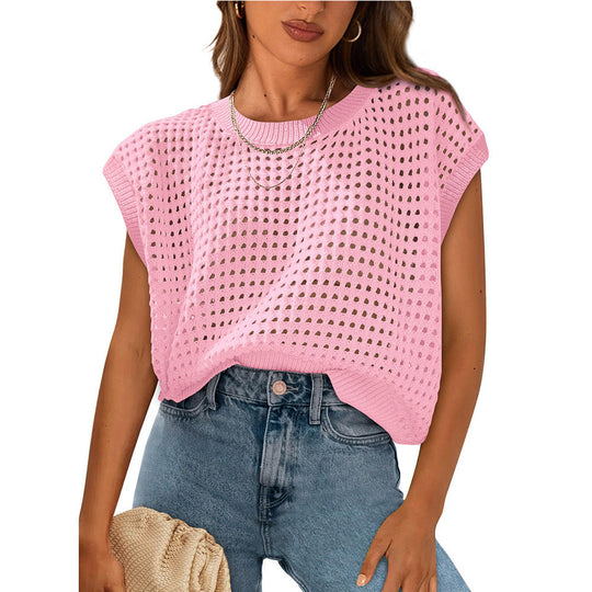 Damen lässiges Stricktop mit luftiger Lochstruktur