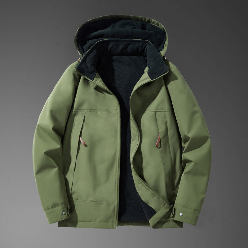 Herren Wasserabweisende Multitaschen-Jacke mit Kapuze und Fleece-Innenfutter Shop Nory
