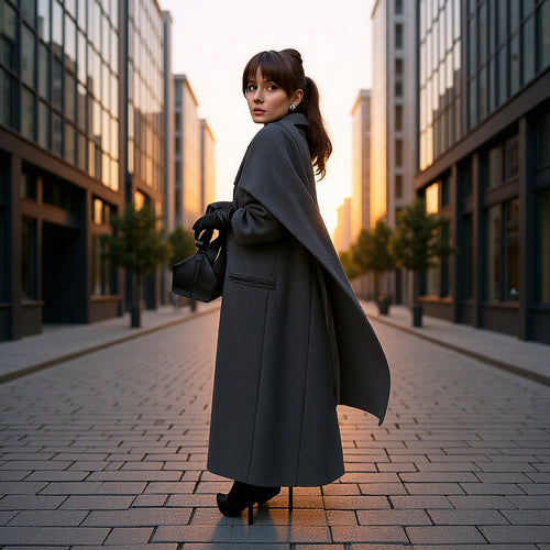 Damen Taillierter Longline-Cape-Mantel aus Wollmix mit überfallendem Cape-Detail Shop Nory