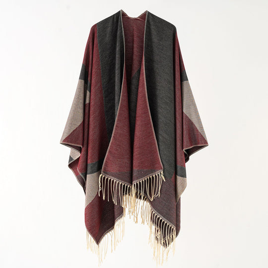 Damen Leichter reversibler Fransen-Umhang aus feiner Wollmischung Shop Nory