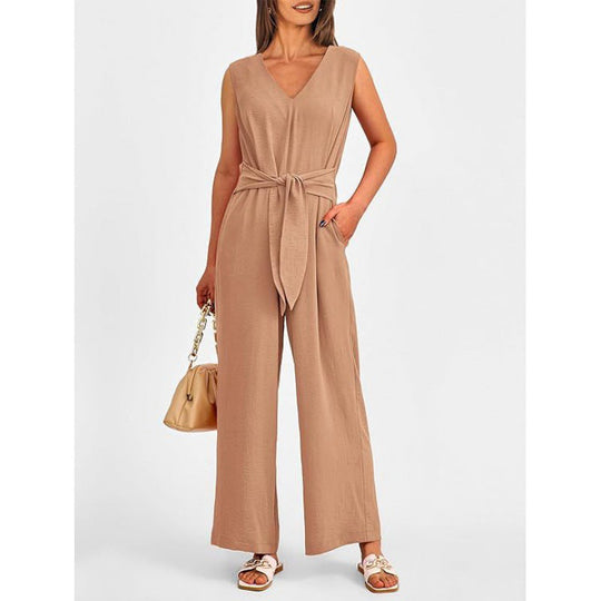 Damen Eleganter Jumpsuit mit taillierter Silhouette und V-Ausschnitt