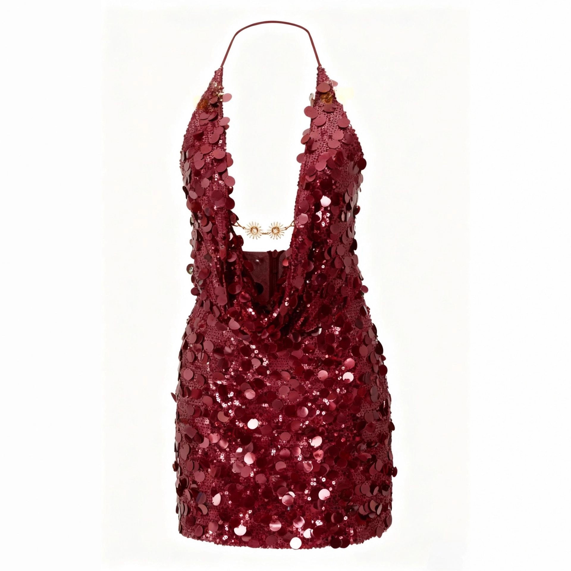 Damen Glitzerndes Minikleid mit tiefem V-Ausschnitt und Troddel-Applikationen Shopnory