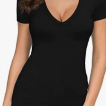 Damen Figurbetontes V-Ausschnitt T-Shirt