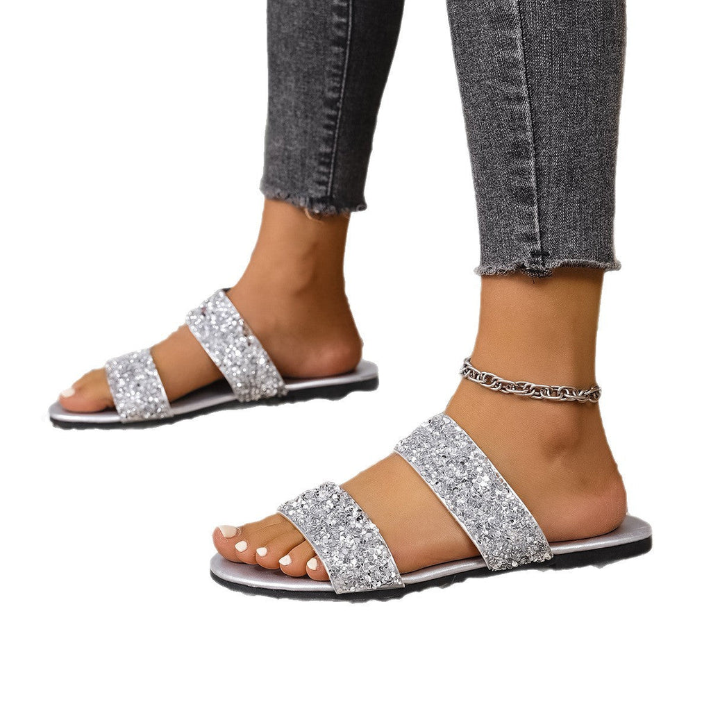 Damen Glitzernde Schlamper-Sandalen mit breiten Riemen Shopnory