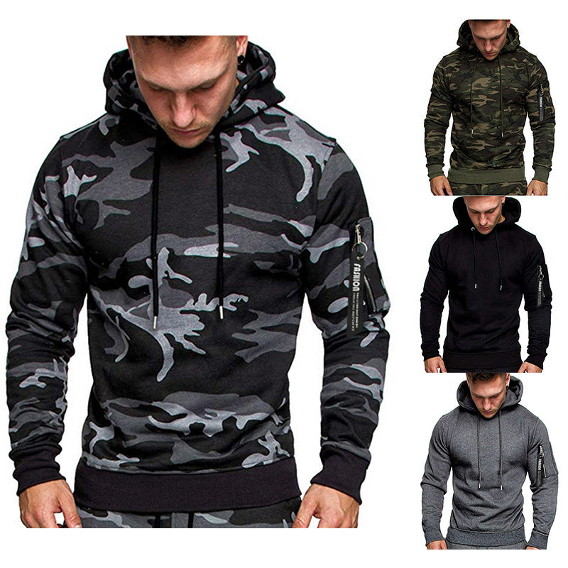 Herren Slim-Fit Hoodie mit Ärmel‑Zip‑Tasche, Kapuze und Kordelzug Shop Nory