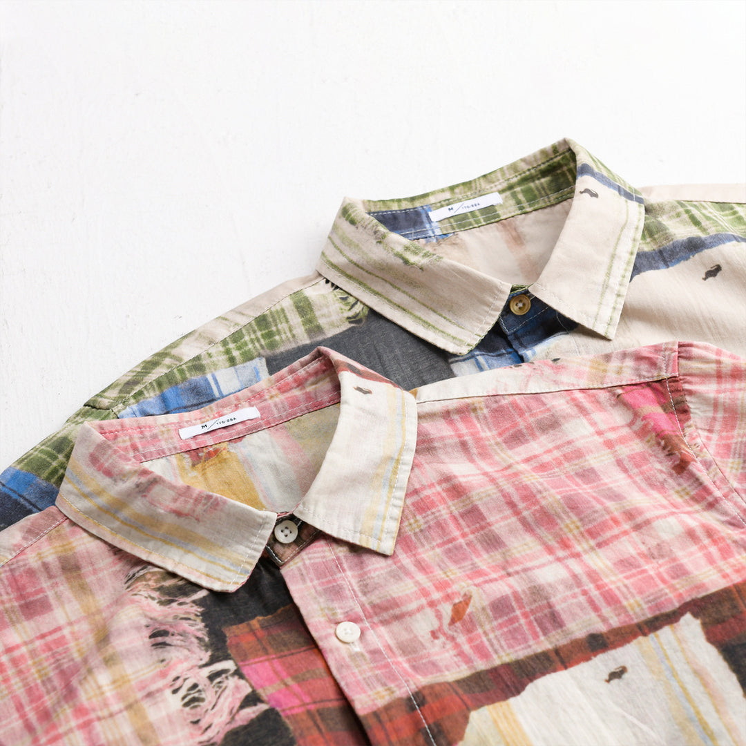 Herren Relaxed Patchwork-Karo Hemdjacke mit ausgefransten Kanten und Crinkle-Finish Shop Nory