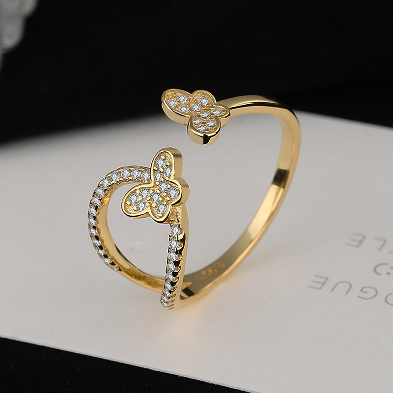 Damen Ring mit verspieltem Schmetterlingsdesign und funkelnden Zirkonia Shop Nory