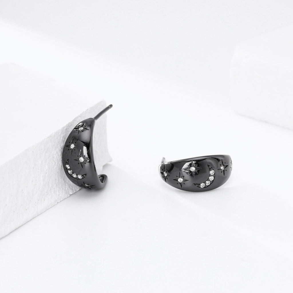 Damen Ohrhänger mit gestanztem Mond- und Sternenmotiv aus 925 Sterling Silber Shop Nory