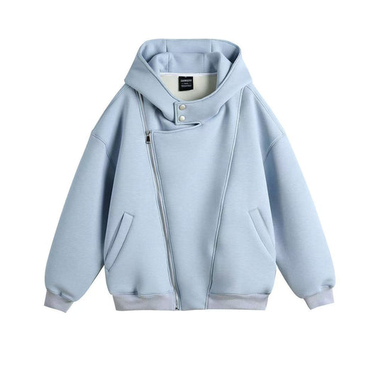 Unisex Oversize Kapuzen‑Zipjacke mit asymmetrischem Reißverschluss und hohem Funnelkragen Shop Nory