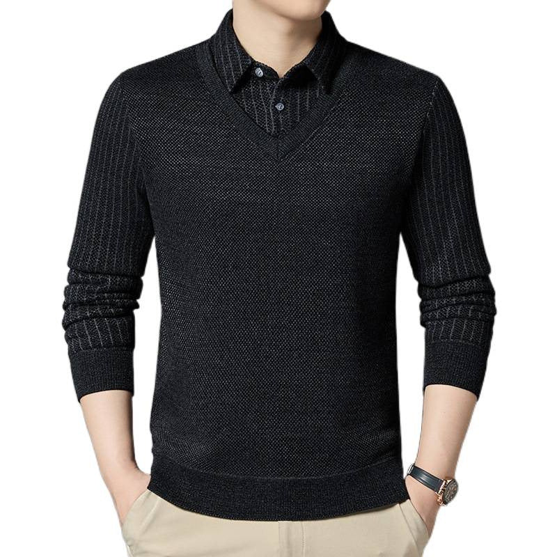 Herren Feinstrick-Pullover mit V-Ausschnitt und integriertem Polokragen Shop Nory