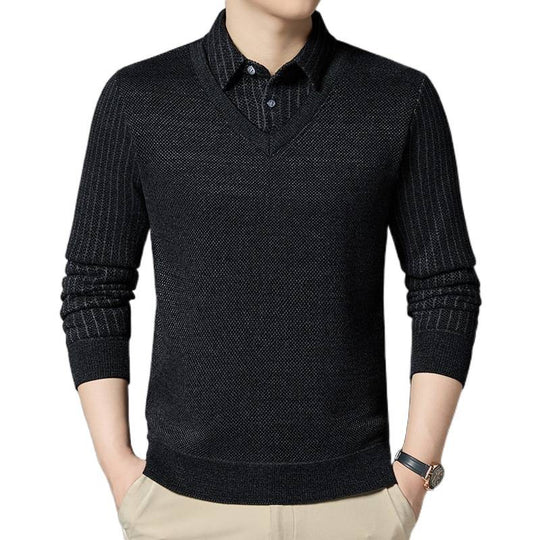 Herren Feinstrick-Pullover mit V-Ausschnitt und integriertem Polokragen Shop Nory