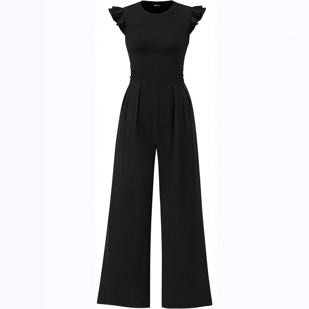 Damen eleganter Jumpsuit mit Puffärmeln und weitem Bein