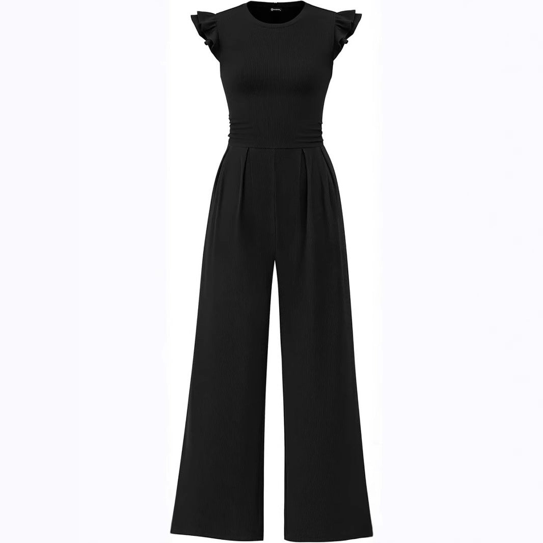 Damen eleganter Jumpsuit mit Puffärmeln und weitem Bein