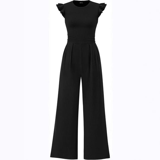 Damen eleganter Jumpsuit mit Puffärmeln und weitem Bein