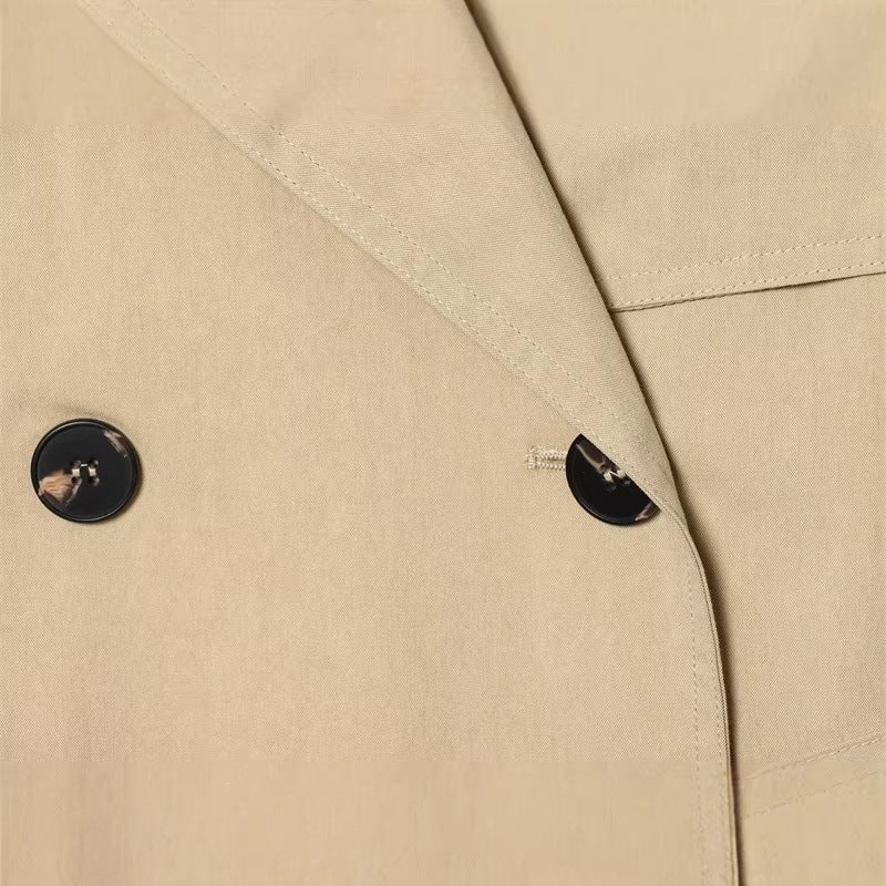 Damen Cropped doppeltreihiger Trenchblazer mit Bindegürtel und Epauletten Shop Nory