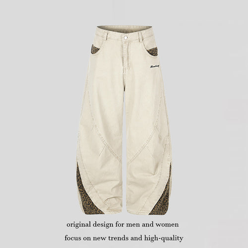 Damen Weite High‑Waist Palazzo-Jeanshose mit Leopardeinsätzen und Eingrifftaschen Shop Nory