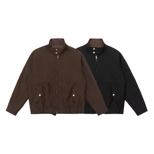 Herren Boxy-Zip-Blouson aus meliertem Strickstoff mit gestreifter Kragenfütterung und elastischem Saum Shop Nory