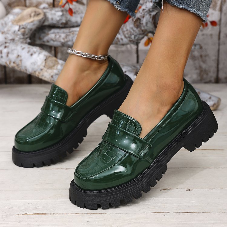 Damen klobige Lack-Loafer mit Kroko-Prägung und profilierter Gummisohle Shop Nory
