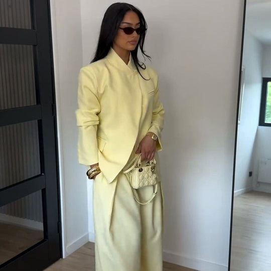 Damen Zweiteiliges Oversize-Sakko mit Stehkragen und weite Bundfaltenhose Shop Nory
