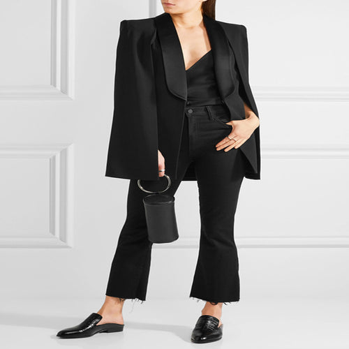Damen Taillierter Abend-Capeblazer mit Satin-Schalkragen und Cape-Ärmeln Shop Nory